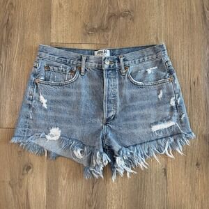 AGOLDE Parker Distressed Denim High Waist Shorts Swapmeet Light Wash Size 27 EUC